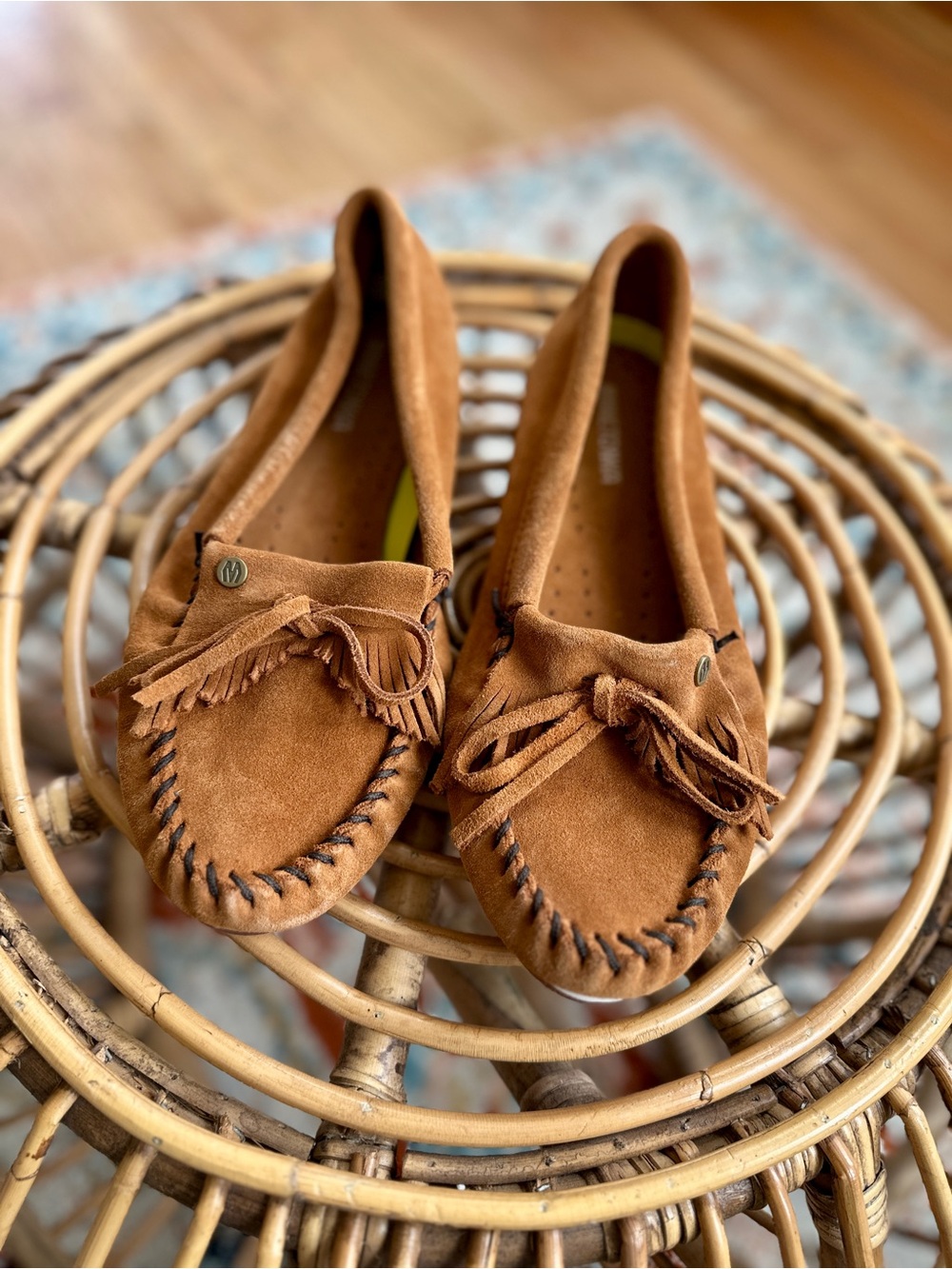 Minnetonka Suede Tassel Moccasin Flats - Tan Brown